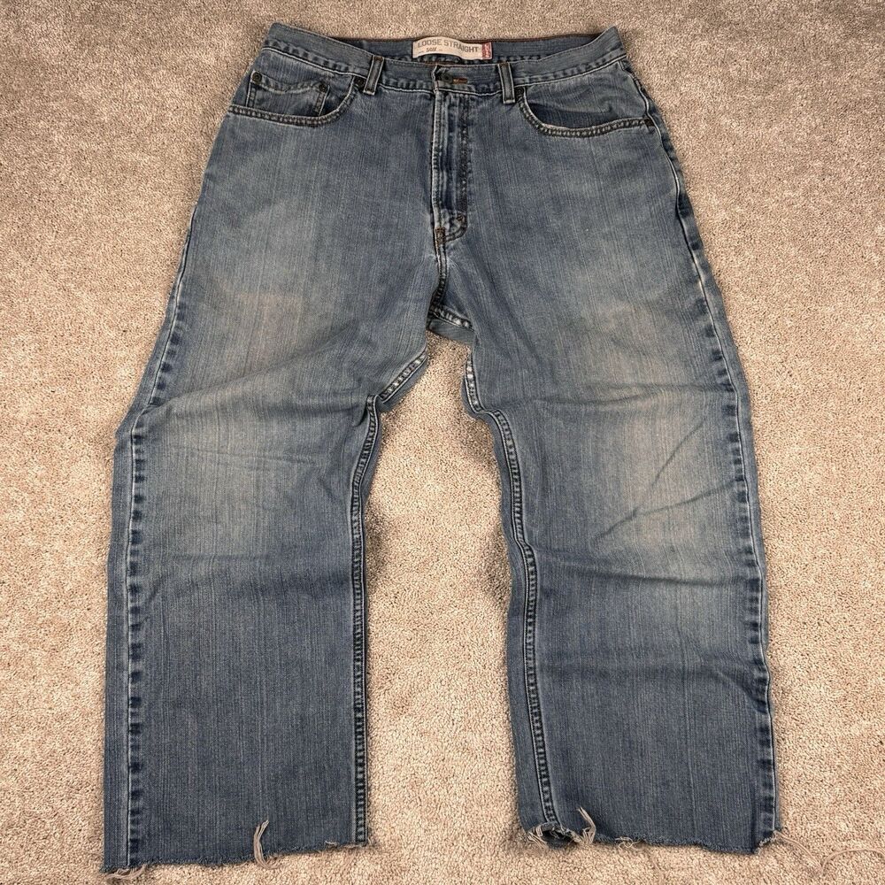Levi's 569 Loose Straight Jeans Thrash Light Wash Y2K Denim 34x34 (Fits 31x28)
